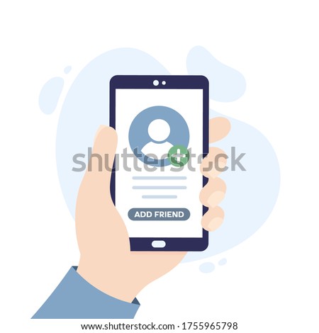 Add a friend concept.  Hand holding a smartphone.