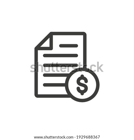 Document with coin icon. Contract or invoice vector icon.