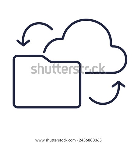 Cloud folder line icon. Data backup concept. Cloud sync and storage. Linear logo. Symbol on a white background. Modern outline pictogram. Editable vector stroke. Pixel Perfect.