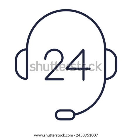 Customer support line icon. Headphones linear logo. Call center 24 7 service. Help assistant outline symbol on white background. Simple style design. Editable vector stroke. Pixel Perfect.