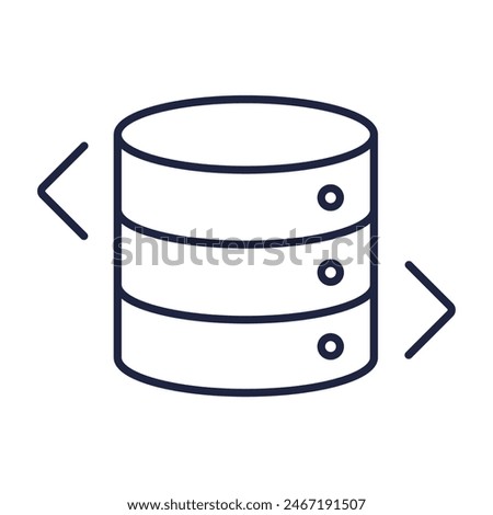 Database storage line icon. Logo with left and right arrow for web and mobile. Information technology concept. Symbol isolated on white background. Editable vector stroke. Pixel Perfect.