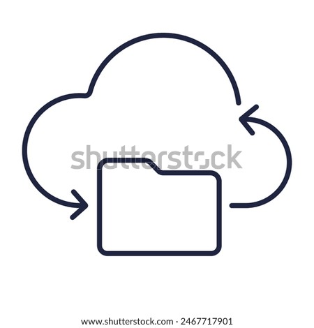 File sync line icon. Backup, database, Information Technology, Software Computing concept. Cloud, folder and arrows logo symbol for web, mobile. White background. Editable vector stroke. Pixel Perfect