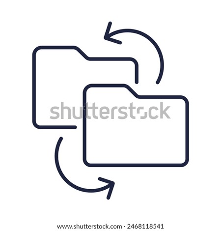 Folders sync with arrows line icon. File transfer, synchronisation, backup. Cloud computing, Information Technology, Software. Logo symbol for web, mobile. Editable vector stroke. Pixel Perfect.