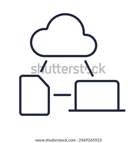 Cloud computing network line icon. Data storage, file backup, document sync pc. Cloud computing, Information Technology, Computer Software. Logo for web, mobile. Editable vector stroke. Pixel Perfect.