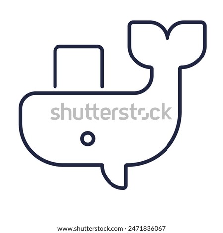 Docker line icon. Whale with container. Developer app, data, coding, open source. Logo symbol for web, mobile. Information technology business, Computer Software. Editable vector stroke. Pixel Perfect