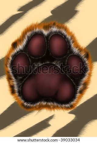 Tiger paw on colored background