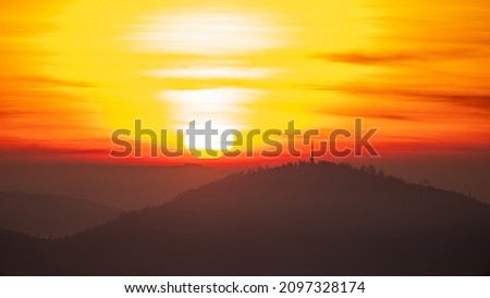Sunset over Merkur Mountain near Baden-Baden in the northern Black Forest Stock foto © 