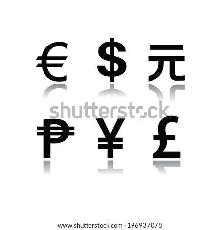 Set of currency symbols in white background 