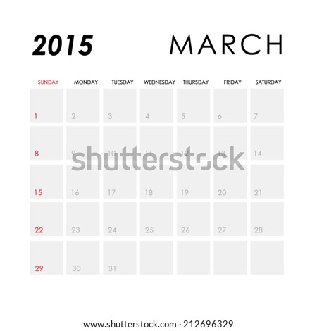 March 2015 Calendar Template Vector Free | 123Freevectors