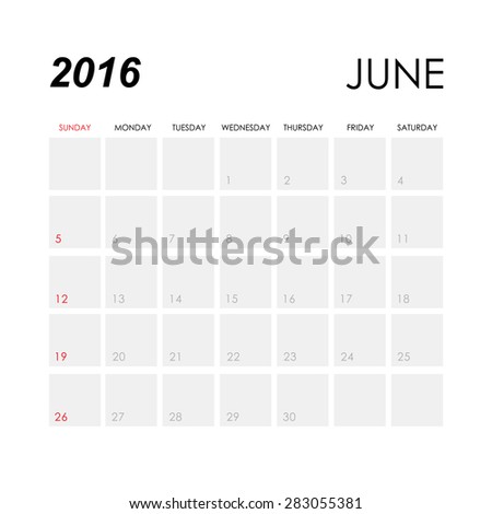 Template of calendar for June 2016