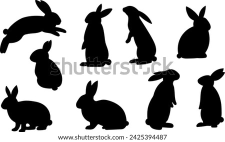 Easter bunny silhouettes, rabbit clip art set, isolated decorative elements for the holidays