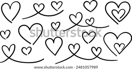 Heart doodles set, heart illustration border, love symbol collection, isolated