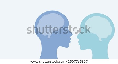 Human thinking, head and brain silhouette, opposing views concept design