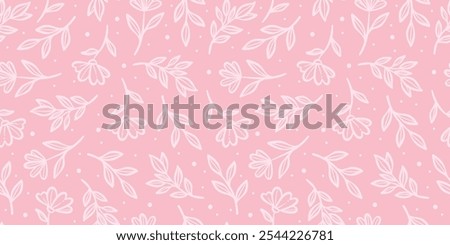 Pink floral background, cute seamless repeating vector flower pattern, hand drawn doodle illustration spring wallpaper design