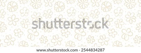 White cartoon daisy vector repeat pattern, seamless repeating horizontal background, floral print banner design