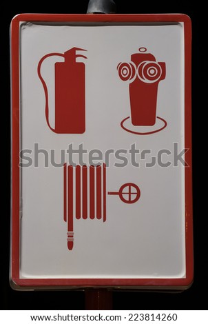 warning signal fire extinguisher, hose and hydrant