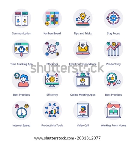 Work From Home Flat Circle Icons - Vectors