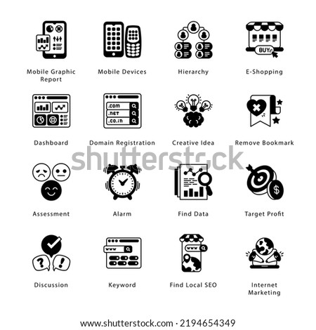 SEO, Development and Marketing Glyph Icons - Solid, Vectors