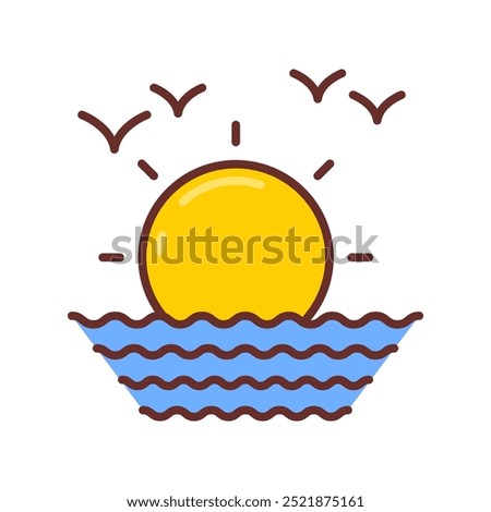 Ocean Sunrise Filled Icons , Vector illustration