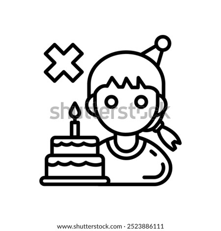 Birthday Cancel Outline Icon, Vector illustration