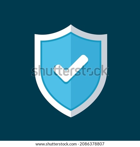 Shield vector logo icon Modern flat illustration with Check mark protection, safety, security, reliability concept emblem