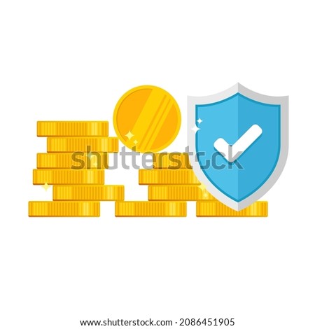 Financial safety guaranteed trust Gold Coins vector flat illustration money investment security protection secure savings 