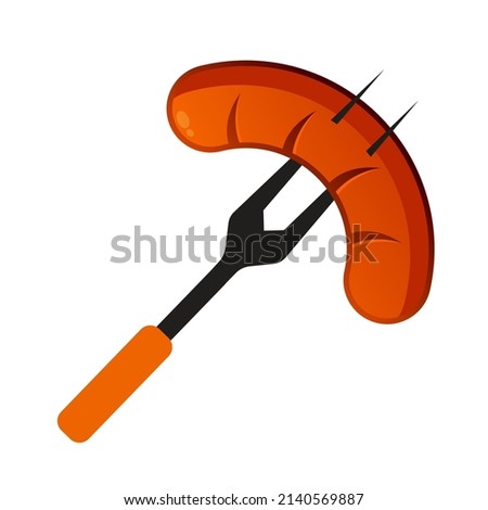 BBQ sausage vector illustration Logo Icon sausage on barbecue fork clipart