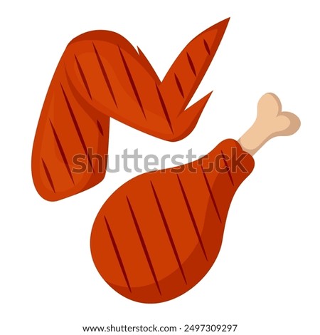 BBQ chicken leg and chicken wing flat vector illustration clipart