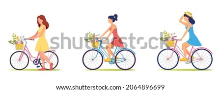 Similar – Image, Stock Photo Woman with bicycle walking in park