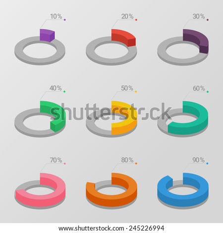 Set of color isometric circle diagrams