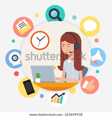 Call center operator, vector illustration flat style