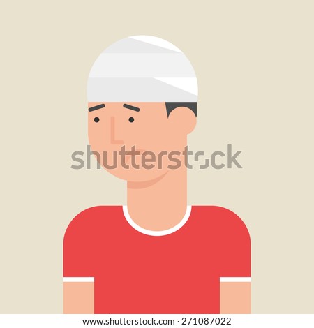 Illustration of a man with bandage on his head, flat style