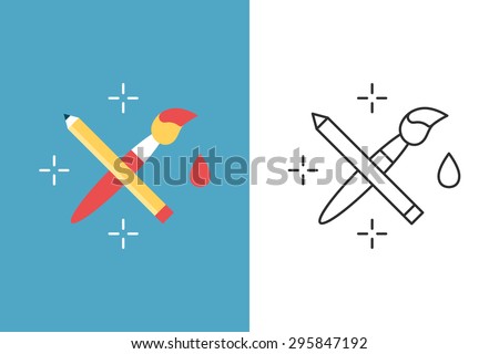Crossed pencil with paint brush flat and line style vector icon