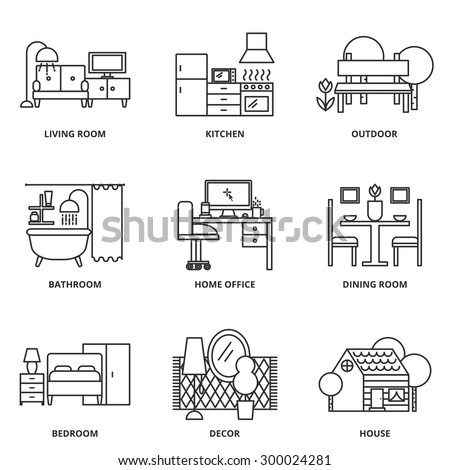 Furniture vector icons set modern line style