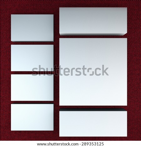 white cards on a red background . Template for branding identity. For graphic designers presentations and portfolios.