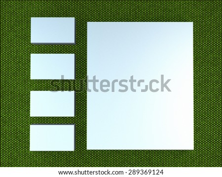 white cards on a bright green  background . Template for branding identity. For graphic designers presentations and portfolios.