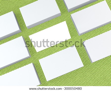 template to presentation. place for your design. many cards. stacks of paper. greeting cards. flyers. business cards. canvas background. green background