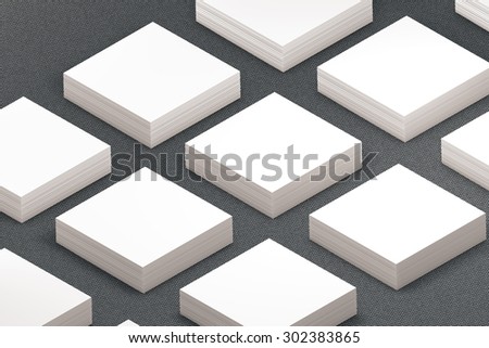 template to presentation. place for your design. many cards. stacks of paper. greeting cards. flyers. business cards. canvas background. square card. grey background