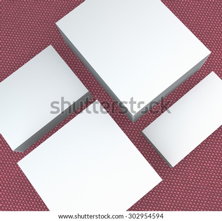 template to presentation. place for your design. many cards. stacks of paper. greeting cards. flyers. business cards. canvas background. red background