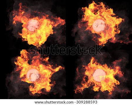 four version. Ball in fire. Sphere in fire. Fire. On fire
