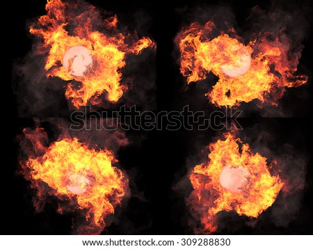 four version. Ball in fire. Sphere in fire. Fire. On fire