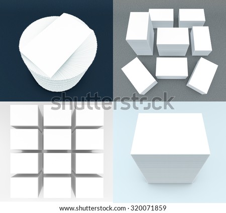 template to presentation. place for your design. many cards. stacks of paper. greeting cards. flyers. business cards. canvas background. blue background