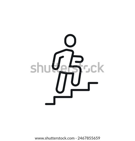 Man climbs the stairs. Progress linear icon. Action line customizable illustration. Contour symbol. Vector isolated outline drawing. Editable stroke