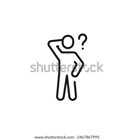 Man confused linear icon. Action line customizable illustration. Contour symbol. Vector isolated outline drawing. Editable stroke