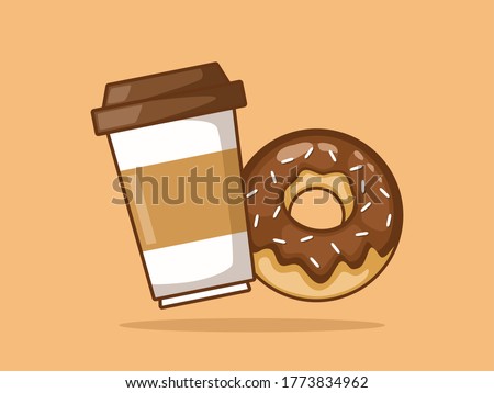 Donut and Coffee is comfort food. Junk food. Vector illustration.