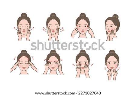 Cosmetic skin care routine_woman(girl) massaging face, aroma meridian massage, acupressure massage
