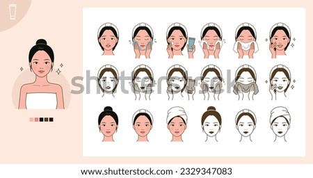 Cosmetic skin care routine_washing, cleansing face_North Asian woman(girl)