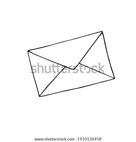 Doodle vector closed letter envelope. Icon or logo, hand drawn with thin black line