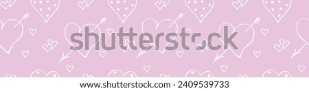 Vector pink seamless pattern of different hearts with arrow, points, double. Hand drawn texture, background for wrapping paper, greeting card, Valentine's day, wedding, declaration of love