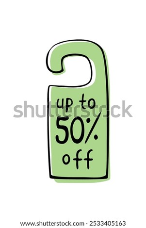 Discount up to 50 percent off Special Offer Vector Template Design Illustration. Outline hand drawn clipart in Doodle flat style on theme of stores, black Friday and sales